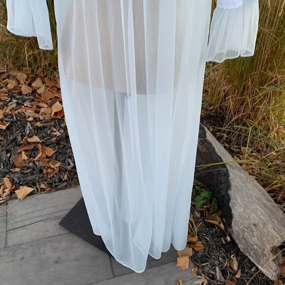 Vintage Sheer Chiffon Peignoir Robe Handmade Pastel Blue Dressing Gown - Picture 7 of 13